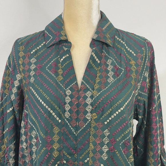NWT Soft Surroundings Terrare Tunic Shirt Size S Green Embroidered - Picture 3 of 12